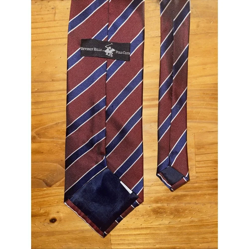 Beverly Hills Polo Club Necktie‎ Men Red Garnet Stripe Business Weddings Resort